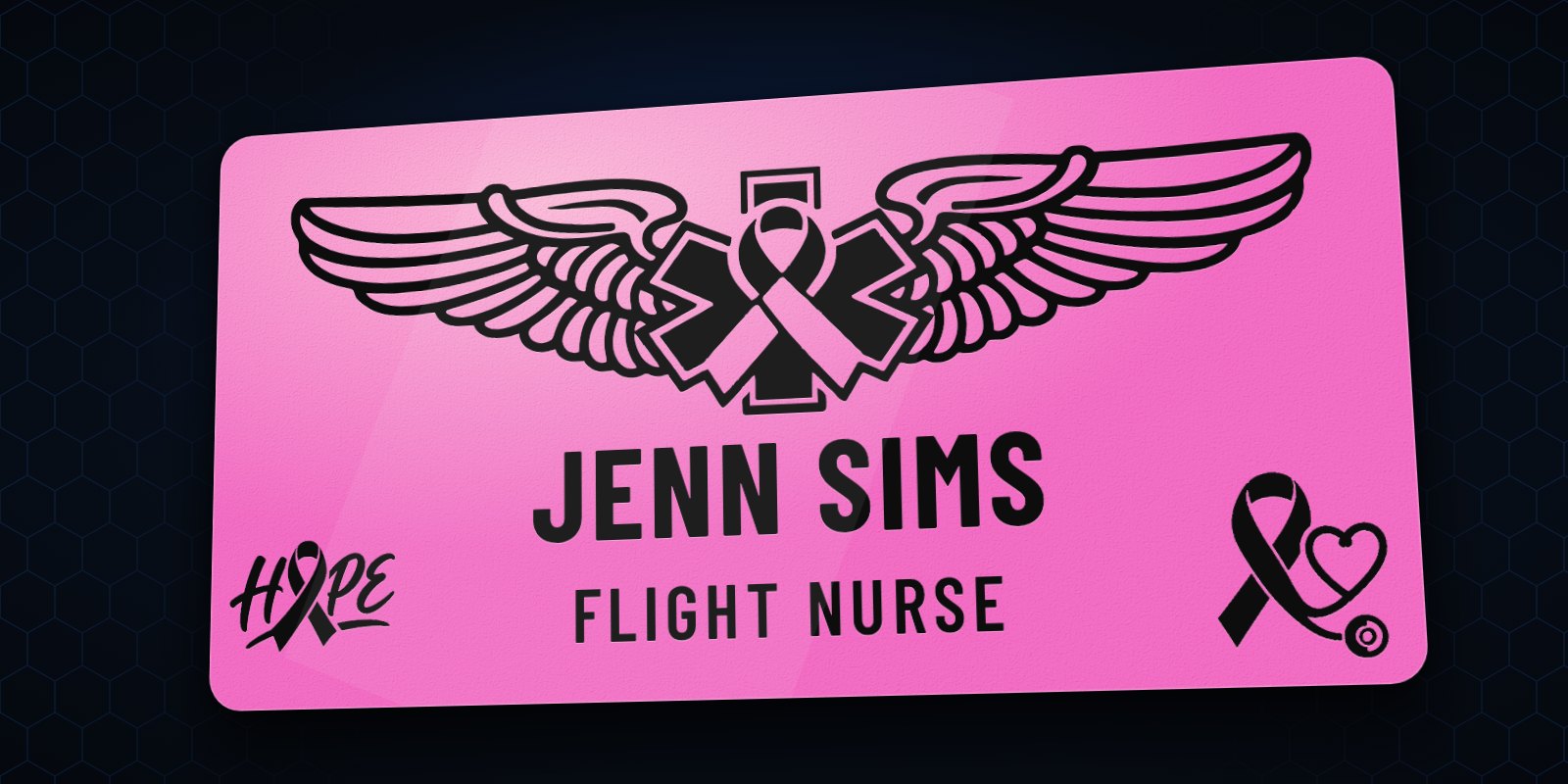 Pink leatherette Breast Cancer Awareness flight badge