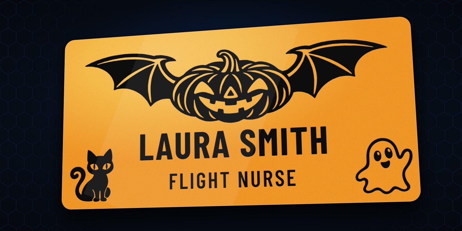 Orange leatherette Halloween flight badge with pumpkin bat wings